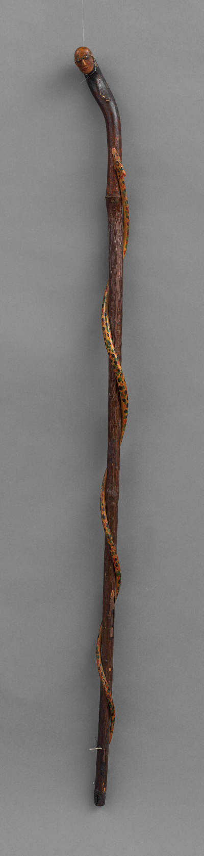 Artist unidentified, “Wood Cane with Painted Head and Spotted Snake”, United States, n.d., Wood…