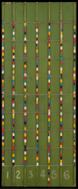 Artist unidentified, “Gameboard- 6 lanes”, United States, n.d., Wood, paint, nails, 31 × 12 1/4…