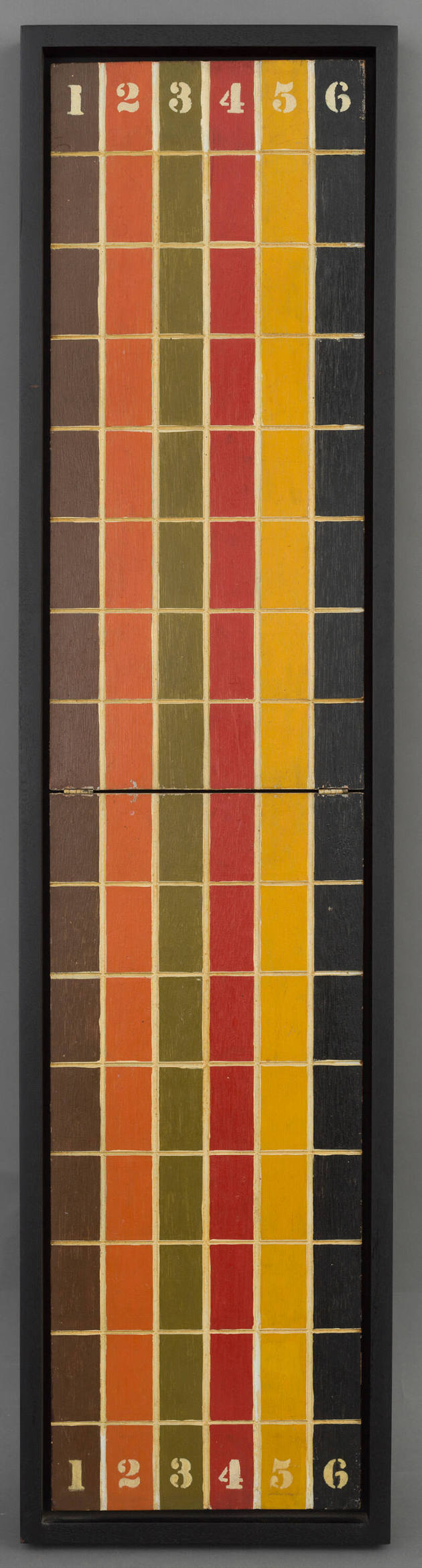 Artist unidentified, “Gameboard- unknown game”, United States, n.d., Wood, paint, 50 × 10 ¾ in.…