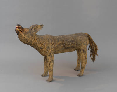 Felipe Benito Archuleta, “Coyote”, Tesuque, New Mexico, Dated 8-16-1979, Carved and painted woo…