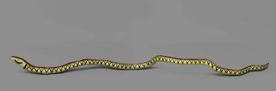 Miles Carpenter, “Snake”, Waverly, Virginia, 1974, Paint on wood, twist-tie tongue, 9 × 121 × 1…