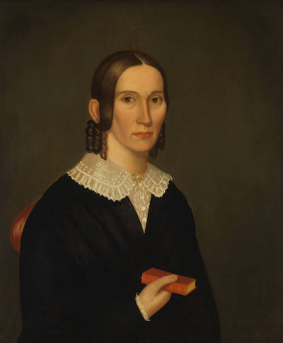 Horace Bundy, “Young Woman with Book”, Windsor, Vermont, 1846, Oil on canvas, 28 × 24 in., Coll…