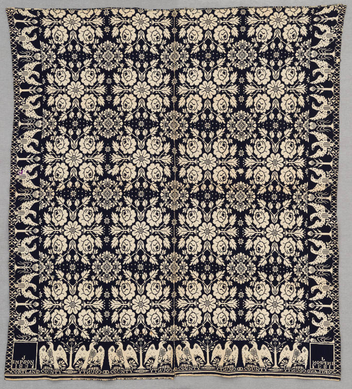 J. Impson, “Coverlet: Floral Design with Eagle Border”, Groton, Cortland County, New York, 1837…