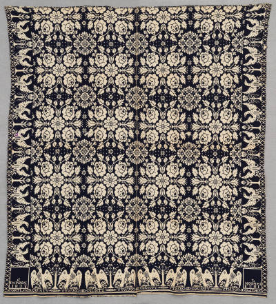 J. Impson, “Coverlet: Floral Design with Eagle Border”, Groton, Cortland County, New York, 1837…