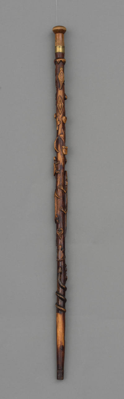 Artist unidentified, “Cane or Walking Stick”, Southern U.S., 1880, Carved wood, brass, 35 in, C…