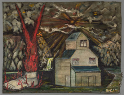 Andrea Badami, “Mystical Landscape”, Omaha, Nebraska, 1945 - 1955, Paint on canvas, 26 1/2 × 31…