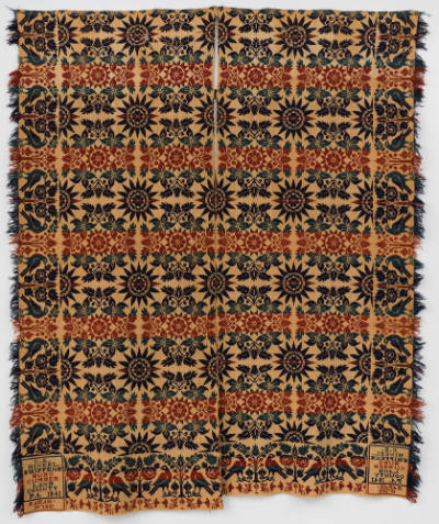 C. K. Hinckel, “Coverlet”, Shippensburg, Pennsylvania (Cumberland County), 1841, Wool, 96 × 78 …