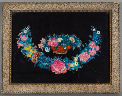 Artist unidentified, “Flower Pot Over Semi-Circular Garland”, United States, n.d., Glass, paint…