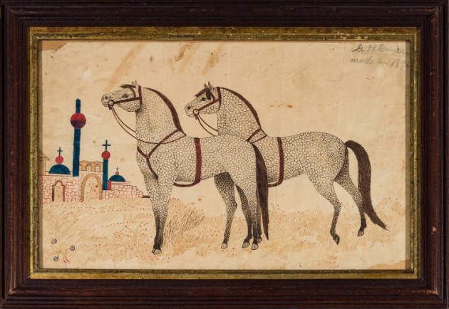 Artist unidentified, “Two Standing Horses”, United States, n.d., Watercolor, pen and ink, penci…