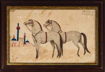 Artist unidentified, “Two Standing Horses”, United States, n.d., Watercolor, pen and ink, penci…