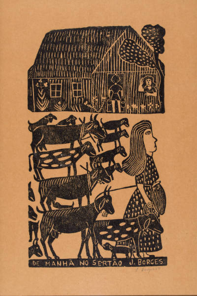 J. Borges, “De Manha No Sertao”, Bezerros, Pernambuco, Brazil, 1989, Woodblock print on paper, …