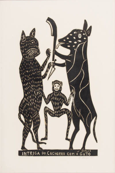 J. Borges, “Intriga do Cachorro Como Gato”, Bezerros, Pernambuco, Brazil, 1989, Woodblock print…