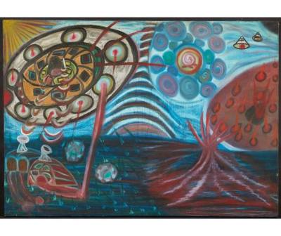 Ionel Talpazan,  “UFO Coming—Planet Energies”, New York City, 1993, Oil on canvas, 30 x 42 in.,…