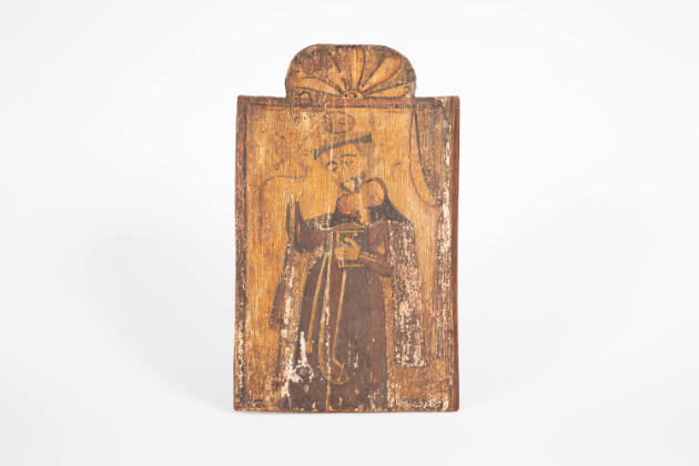 Molleno, “Possibly St. Raymond”, New Mexico, 1800 - 1900, Water-based paint on pine board, 17 ×…
