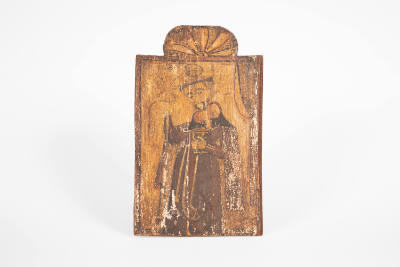 Molleno, “Possibly St. Raymond”, New Mexico, 1800 - 1900, Water-based paint on pine board, 17 ×…