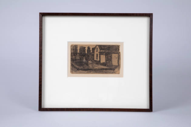 James Castle, “Untitled (Farm House with Yard)”, Boise, Idaho, n.d., Soot and saliva on cardboa…