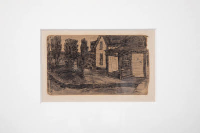 James Castle, “Untitled (Farm House with Yard)”, Boise, Idaho, n.d., Soot and saliva on cardboa…