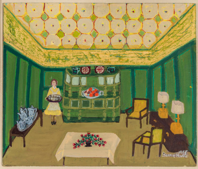 Bonnie Harris, “Room Interior”, Washington, DC, c. 1950, Casein on canvas board, 20 × 23 3/4 in…