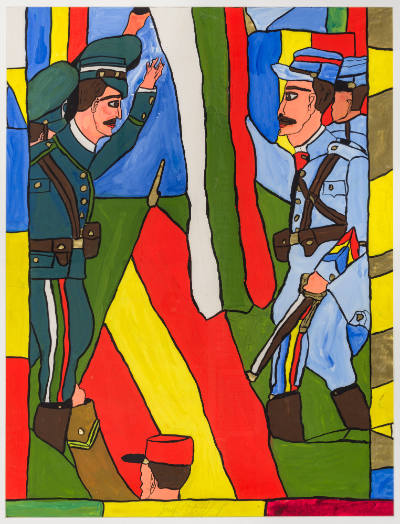 Joseph Wittlich, “Zwei Soldaten”, Germany, 1960s–1970s, Mixed media on paper, 40 × 29 in., Coll…