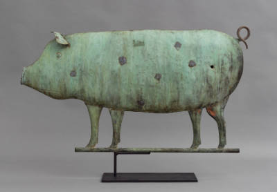 Cushing & White, “Pig Weathervane”, United States, c. 1880, Molded copper with applied ears and…