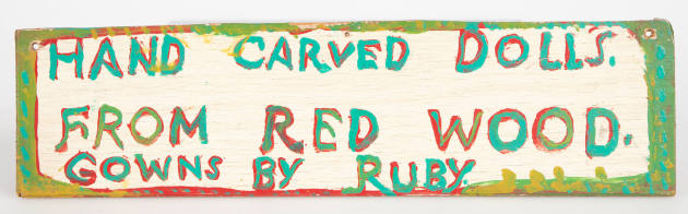 Calvin Black (1903–1972) and Ruby Black (1915–1980), “"Hand Carved Dolls" sign”,  Yermo, Califo…