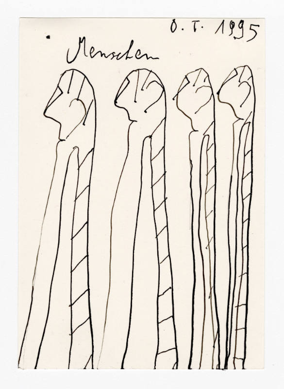 Oswald Tschirtner, “Menschen”, Gugging, Austria, 1995, Ink on paper, 5 3/4 x 4 1/8 in., Collect…