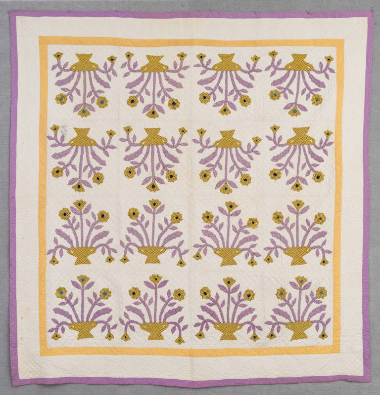 Artist unidentified, “Pots of Flowers Quilt,” " United States, 1925–1940, Cotton, 85 x 82 in., …