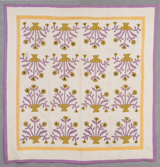 Artist unidentified, “Pots of Flowers Quilt,” " United States, 1925–1940, Cotton, 85 x 82 in., …