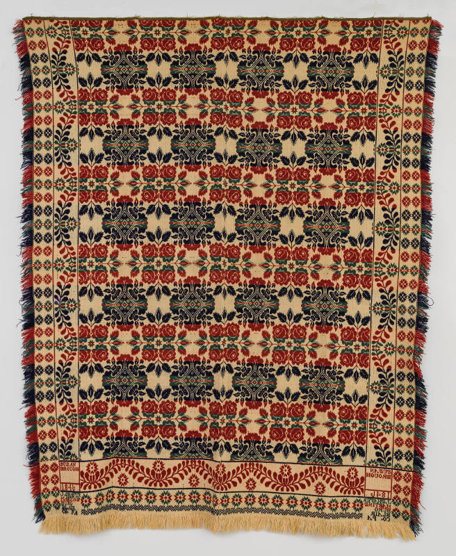 J. Shaffer, “Jacquard Coverlet,”  Martinsburg, Blair County, Pennsylvania, 1846, Wool, Cotton, …