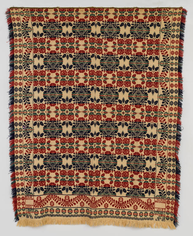 J. Shaffer, “Jacquard Coverlet,”  Martinsburg, Blair County, Pennsylvania, 1846, Wool, Cotton, …