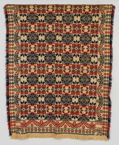 J. Shaffer, “Jacquard Coverlet,”  Martinsburg, Blair County, Pennsylvania, 1846, Wool, Cotton, …