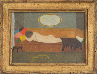  Emile Pierre Branchard, “Reclining Nude”, Probably New York, 1920s, Oil on canvas board, 6 1/8…