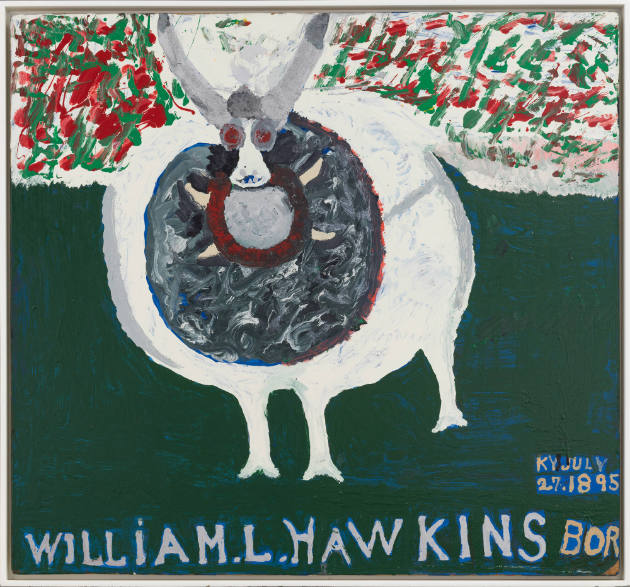 William L. Hawkins, “Jacob's Ram”, Columbus, Ohio, 1986, Enamel on Masonite, 36 × 38 1/2 in., C…