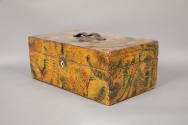 Artist unidentified, “Box”, United States, 1820 - 1840, Painted wood, leather handle, 6 × 16 × …