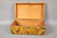 Artist unidentified, “Box”, United States, 1820 - 1840, Painted wood, leather handle, 6 × 16 × …