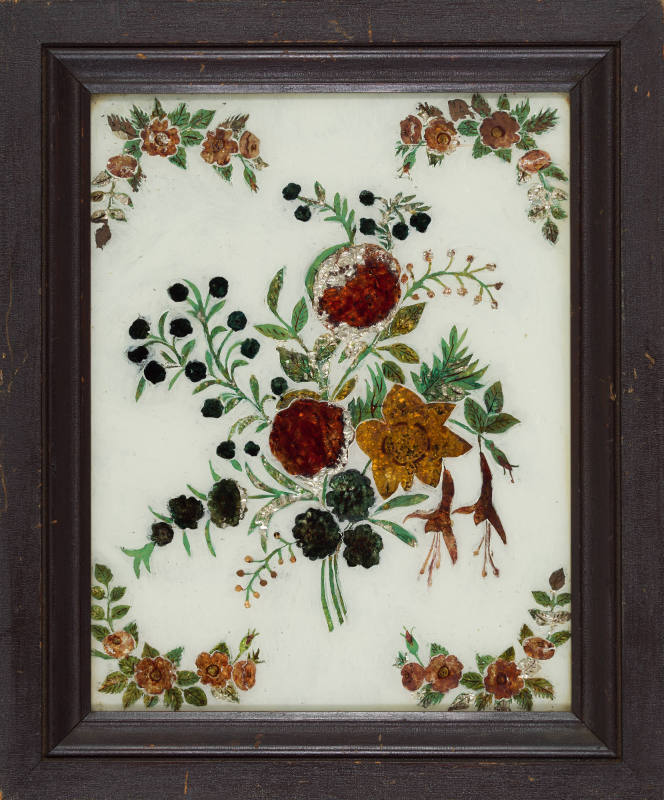 Artist unidentified, “Floral Bouquet on White Ground”, United States, n.d., Glass, paint, foil,…