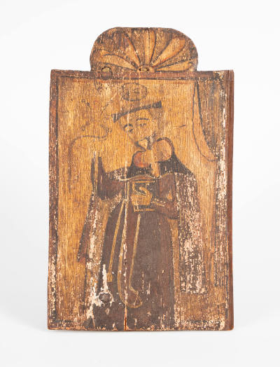Molleno, “Possibly St. Raymond”, New Mexico, 1800 - 1900, Water-based paint on pine board, 17 ×…