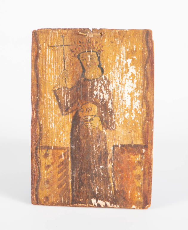 Artist unidentified, “Santa Rosalia”, New Mexico, 1800 - 1900, Water-based paint on pine board …