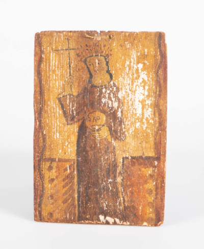 Artist unidentified, “Santa Rosalia”, New Mexico, 1800 - 1900, Water-based paint on pine board …