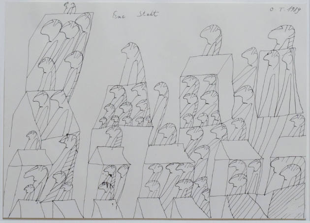 Oswald Tschirtner, (1920–2007), “Eine Stadt (A Town),” Gugging, Austria, 1989, Ink on paper, 12…