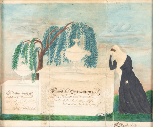 Deborah Goldsmith Throop (1808–1836), “Mourning Picture”, Madison County, New York, n.d., Water…