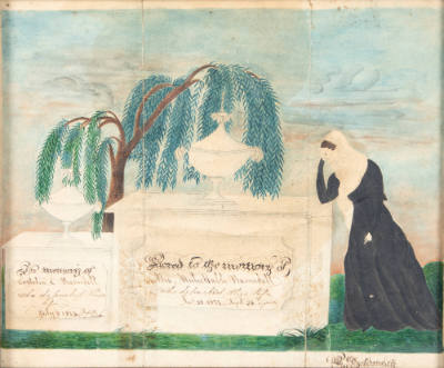 Deborah Goldsmith Throop (1808–1836), “Mourning Picture”, Madison County, New York, n.d., Water…