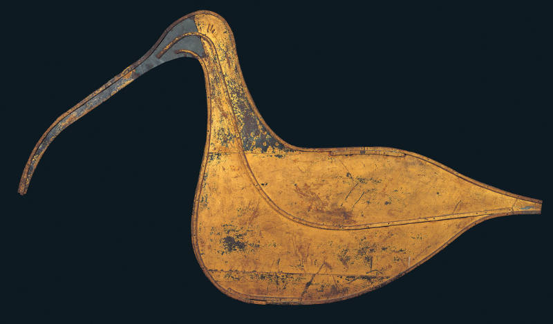 Artist unidentified, “Hudsonian Curlew Weathervane”, Seaville, New Jersey, c. 1874, Gold leaf o…