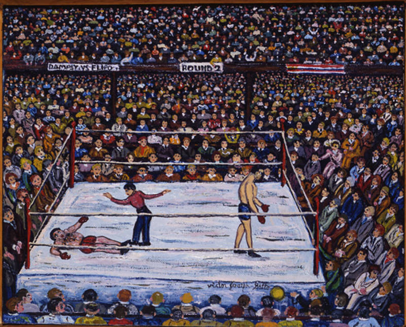 Victor Joseph Gatto, (1893–1965), “Dempsey vs Flipo”, New York City, n.d., Oil on canvas board,…