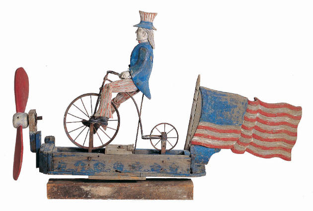 Uncle Sam Riding a Bicycle Whirligig
Artist unidentified
Probably New York State
1880–1920
…
