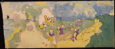 Henry Darger, (1892–1973), “"At Cedernine Jennie being wounded is caught between firing lines",…