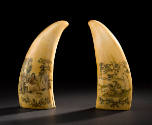Pair of Scrimshaw Teeth: Children Watching Sailboats on Pond and
Family Generations
Artist un…