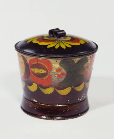 Artist unidentified, "Sugar Bowl," Pennsylvania, 1825, Paint on tinplate, 4 × 4 1/2", Collectio…