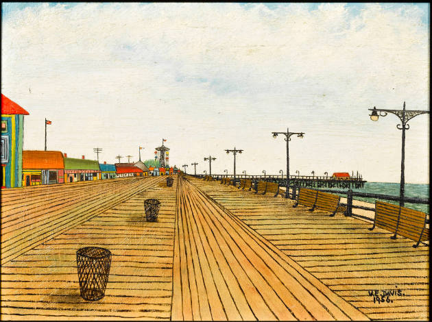 Boardwalk with Litter Baskets
Vestie Davis, 1903-1978
New York City
1956
Oil on carboard ca…