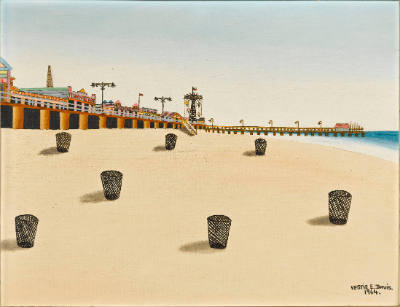 Beach with Litter Baskets
Vestie Davis, 1903-1978
New York City
1964
Oil on canvas board
1…